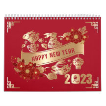 Chinese New Year of Rabbit 2023 Red Gold Floral