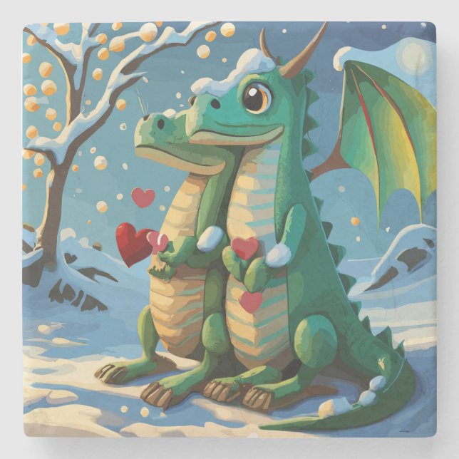 Chinese New Year Of The Dragon Couple Stone Coaster (Front)