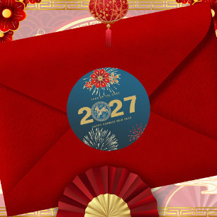 Chinese New Year of the Goat Blue Gold Classic Round Sticker