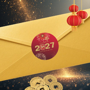 Chinese New Year of the Goat Gold Red Classic Round Sticker