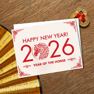 Chinese New year of the Horse 2026 Holiday Postcard
