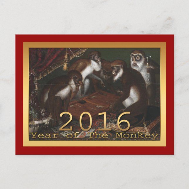 Chinese New Year of The Monkey 2016 - Painting Holiday Postcard (Front)