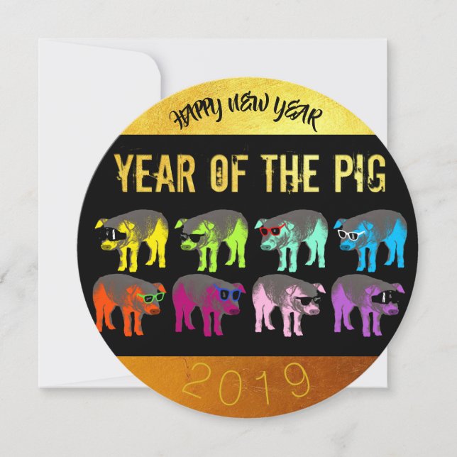 Chinese New Year of the Pig Pop Round Invitation (Front)