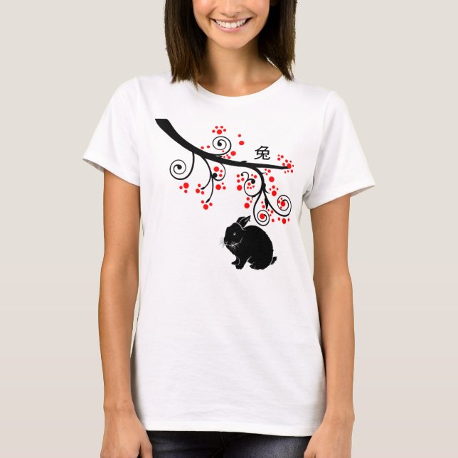 Chinese New Year of the Rabbit and Red Blossoms T-Shirt (Front)