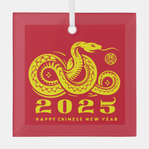 Chinese New Year of the Snake 2025 Traditional Red Glass Ornament