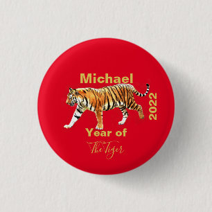 Chinese New Year of the Tiger 2022 Red 1 Inch Round Button