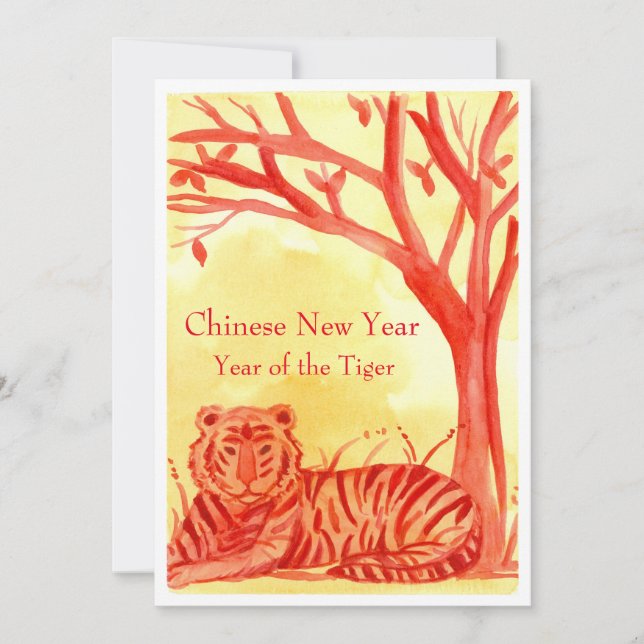 Chinese New Year of the Tiger Cat Red Party Invitation (Front)
