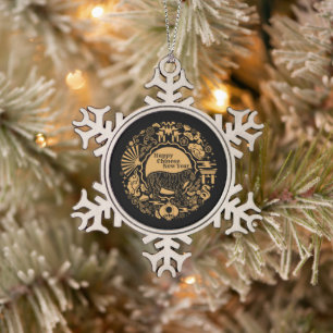 Chinese New Year of the Tiger Snowflake Pewter Christmas Ornament