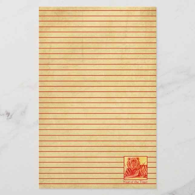 Chinese New Year of the Tiger Wildlife Red Lined Stationery (Front)