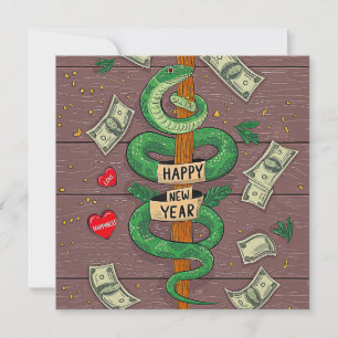 Chinese New Year Of The Wood Snake 2025 Holiday Card