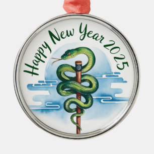 Chinese New Year Of The Wood Snake 2025 Metal Ornament