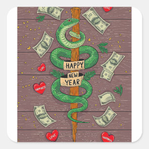 Chinese New Year Of The Wood Snake 2025 Postcard Square Sticker