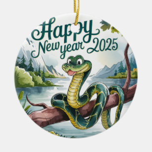Chinese New Year Of The Wood Snake Happy New 2025  Ceramic Ornament