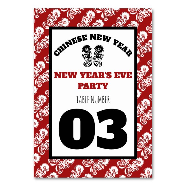 Chinese New Year Oriental Dragon Table No. Table Number (Front)
