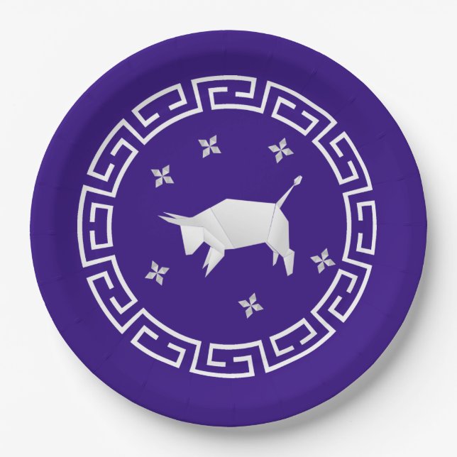 Chinese New Year Origami Ox & Stars Paper Plate (Front)