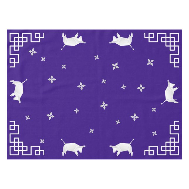 Chinese New Year Origami Oxen & Stars Tablecloth (Front (Horizontal))