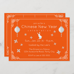 Chinese New Year Origami Rabbit, orange Invitation