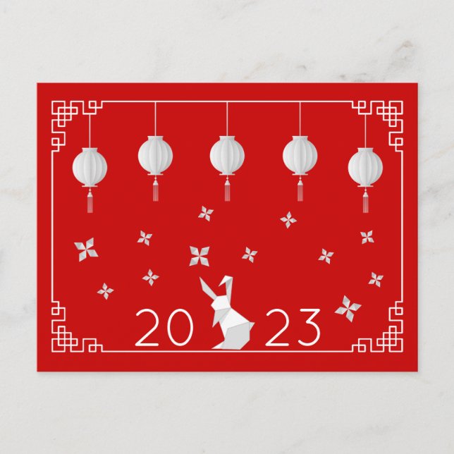 Chinese New Year Origami Rabbit Postcard (Front)