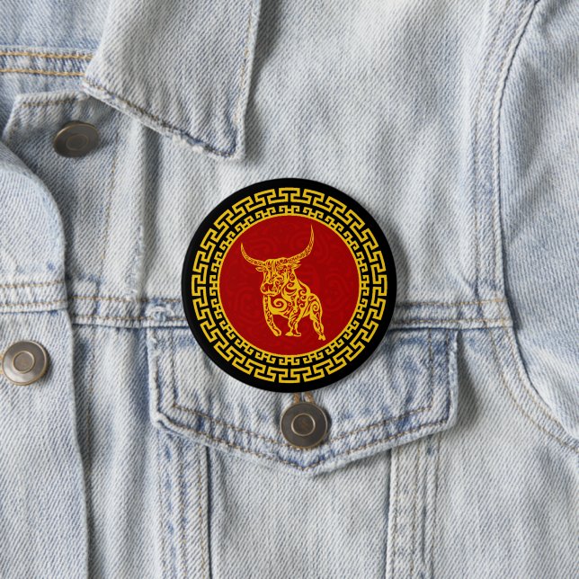 Chinese New Year Ox Ornament 3 Inch Round Button (In Situ)