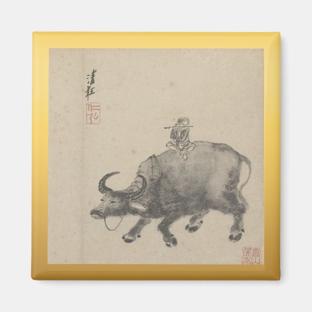 Chinese New Year Ox Painting Zodiac Birthday SqRM Magnet (Front)