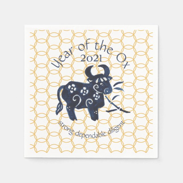 Chinese New Year Ox Zodiac Animal Minimal 2021 Napkin (Front)