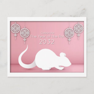 Chinese New Year Paper Cut Rat, pink Postcard