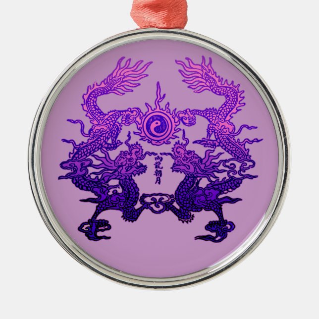 CHINESE NEW YEAR Purple Dragons Metal Ornament (Front)