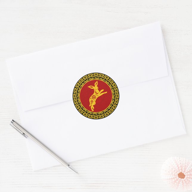 Chinese New Year Rabbit Ornament Classic Round Sticker (Envelope)