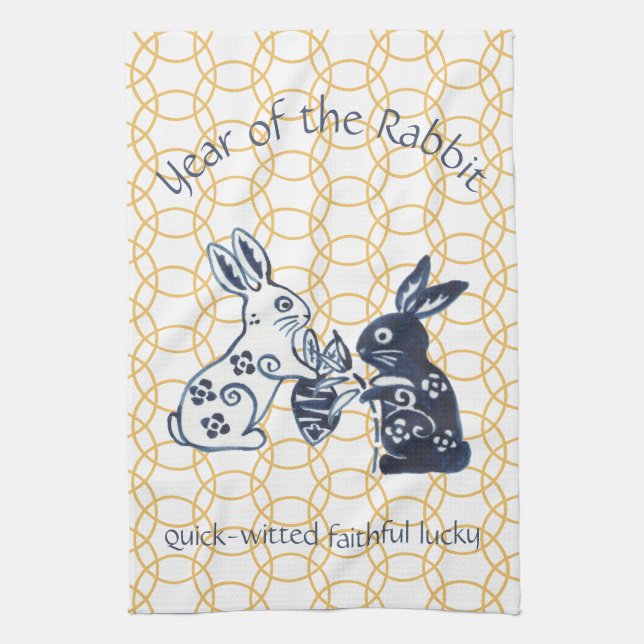 Chinese New Year Rabbit Zodiac Animal Minimal Kitchen Towel (Vertical)