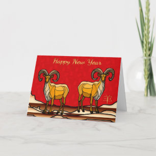 Chinese New Year Ram / Goat In Rich Reds Holiday Card