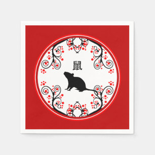 Chinese New Year Rat with Red Blossoms Napkin