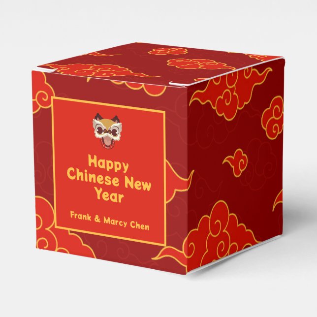 Chinese New Year Red Auspicious Clouds Favour Box (Front Side)