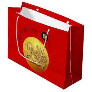 Chinese New Year Red Golden Dragon 2024 LGB Large Gift Bag