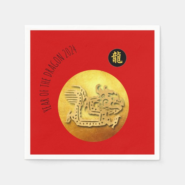 Chinese New Year Red Golden Dragon 2024 PN Napkin (Front)