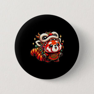 Chinese New Year Red Panda Dragon Dance  2 Inch Round Button