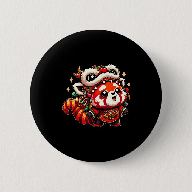 Chinese New Year Red Panda Dragon Dance  2 Inch Round Button (Front)