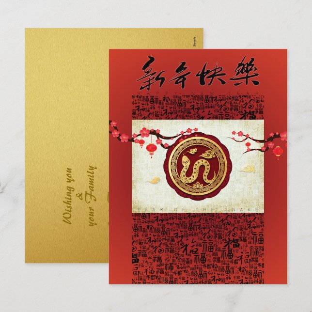 Chinese New Year Snake 2025 wishes in back HPostC Holiday Postcard (Front/Back)