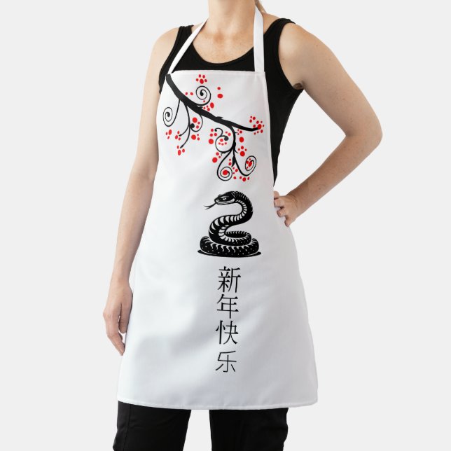 Chinese New Year Snake and Red Blossoms Apron (Insitu)
