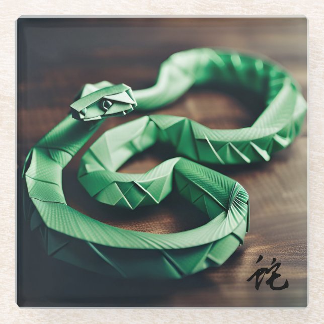 Chinese New Year Snake Green Zodiac Birthday GC Glass Coaster (Front)