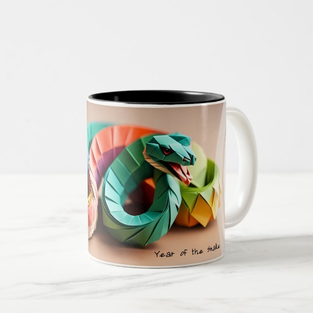 Chinese New Year Snake Origami Zodiac Birthday M3 Two-Tone Coffee Mug (Front Right)