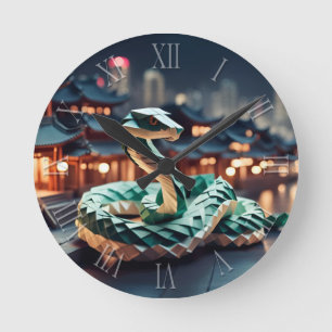Chinese New Year Snake Origami Zodiac Birthday WC1 Round Clock