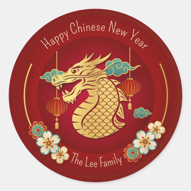 Chinese New Year Stickers (Year of the Dragon) Red (Front)
