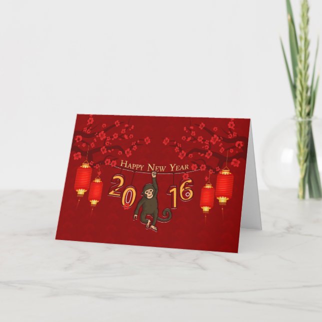 Chinese New Year, Year Of The Monkey With Monkey O Holiday Card (Front)