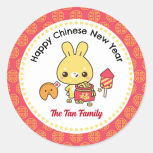 Chinese New Year Year of the Rabbit Cute Classic Round Sticker