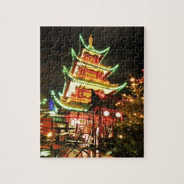 Chinese pagoda at night jigsaw puzzle (Vertical)