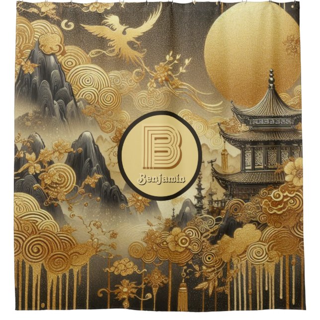Chinese Painting Faux Golden Dripping Monogrammed  (Front)
