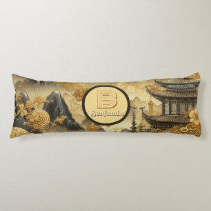 Chinese Painting Faux Golden Dripping Monogrammed Body Pillow