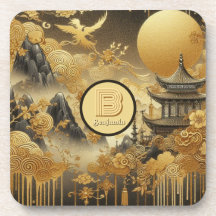 Chinese Painting Faux Golden Dripping Monogrammed 