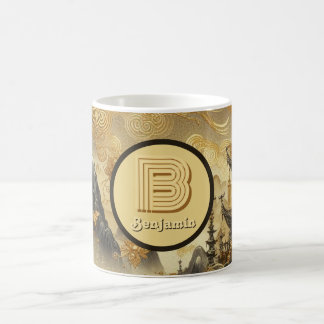 Chinese Painting Faux Golden Dripping Monogrammed  Coffee Mug