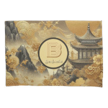 Chinese Painting Faux Golden Dripping Monogrammed 
